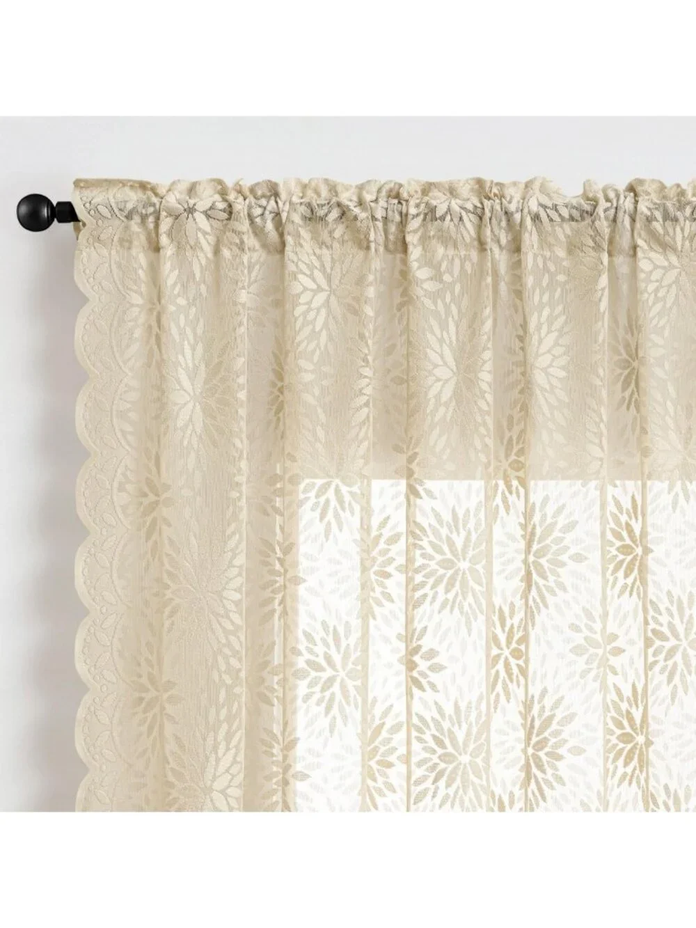 Vintage Floral Lace Curtains, Scalloped Design, Cream 52